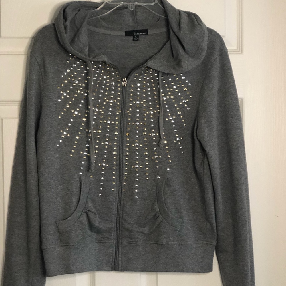 Pure Rebel Sweatshirt Jacket With Hoodie And With Silver And Gold Brads
